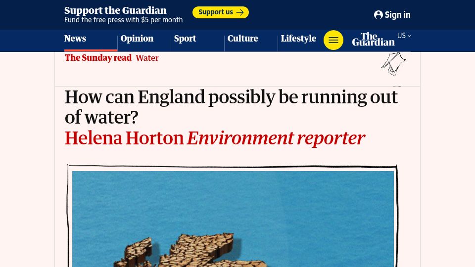 Screenshot of theguardian.com: How can England possibly be running out of water?