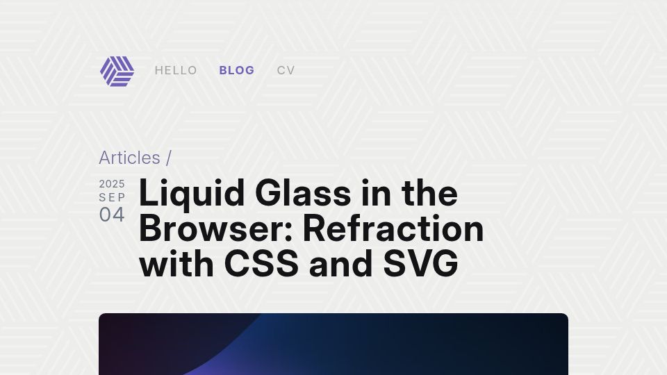 Screenshot of kube.io: Liquid Glass in the Browser: Refraction with CSS and SVG