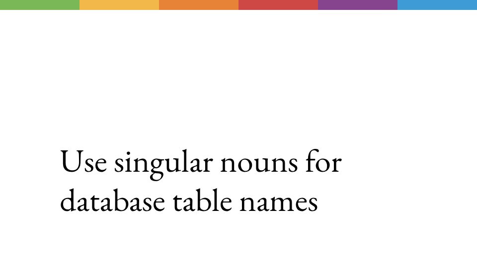 Screenshot of teamten.com: Use singular nouns for database table names