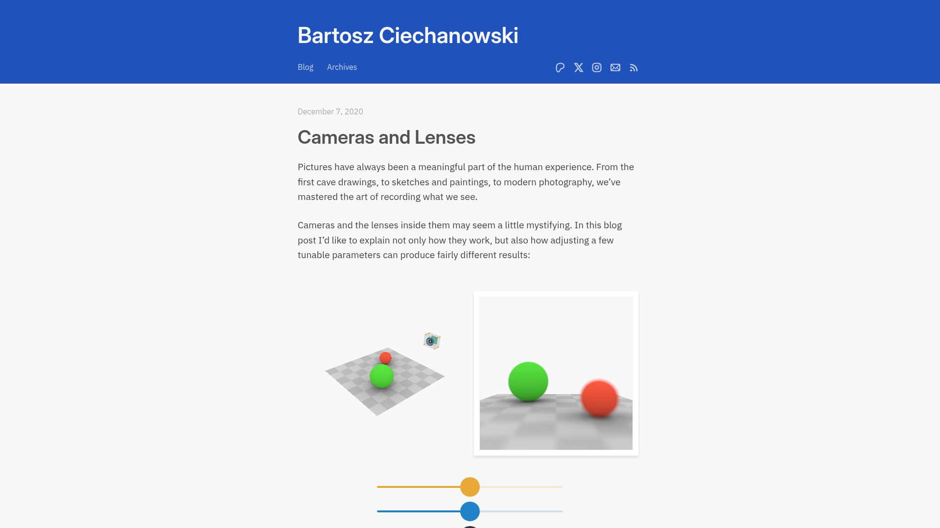 Screenshot of ciechanow.ski: Cameras and Lenses (2020)