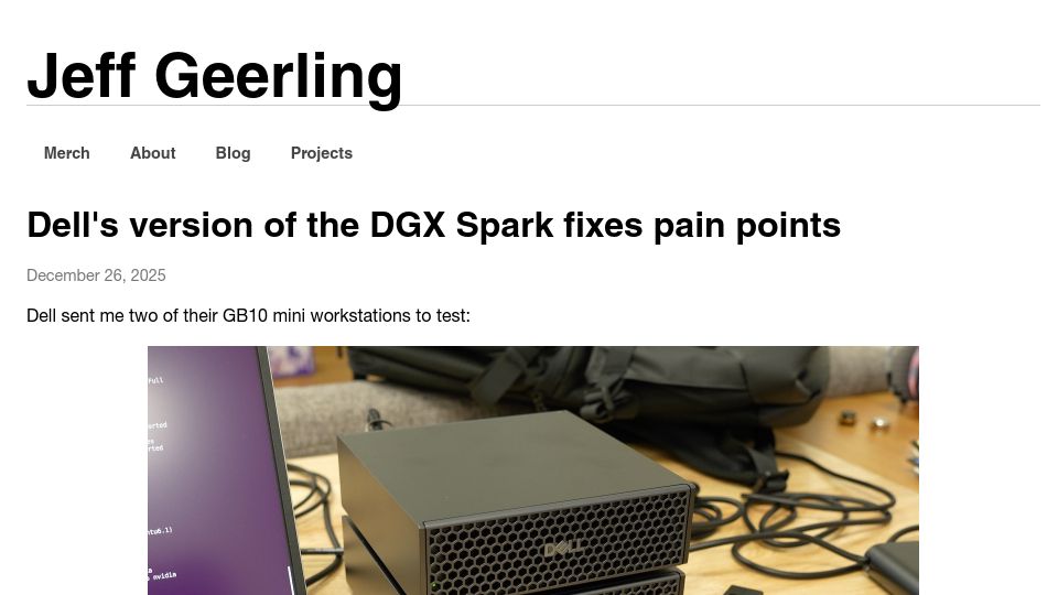 Screenshot of jeffgeerling.com: Dell's version of the DGX Spark fixes pain points