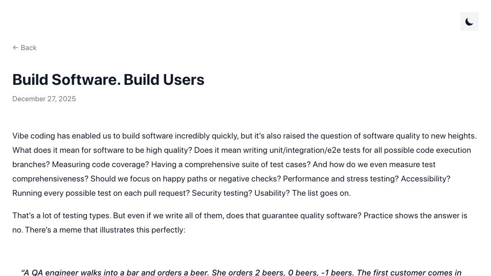 Screenshot of dima.day: Build Software. Build Users