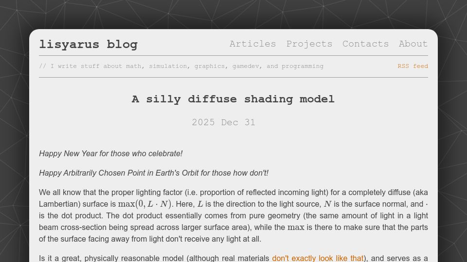 Screenshot of lisyarus.github.io: A silly diffuse shading model
