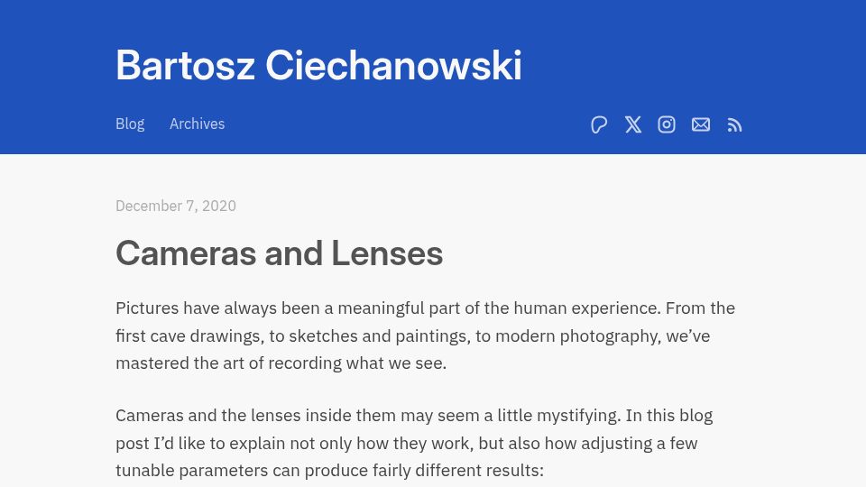 Screenshot of ciechanow.ski: Cameras and Lenses (2020)