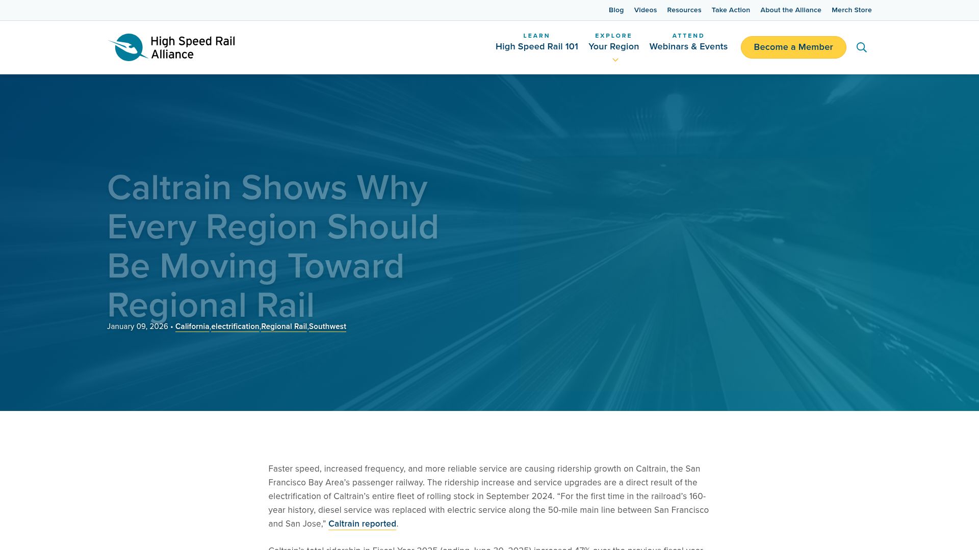 Screenshot of hsrail.org: Caltrain shows why every region should be moving toward regional rail