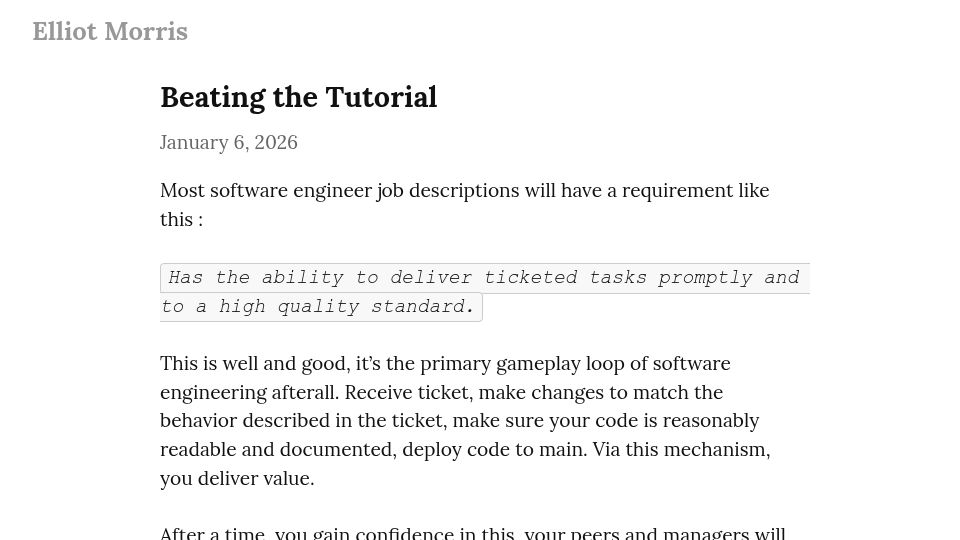 Screenshot of elliotmorris.net: Beating the Tutorial