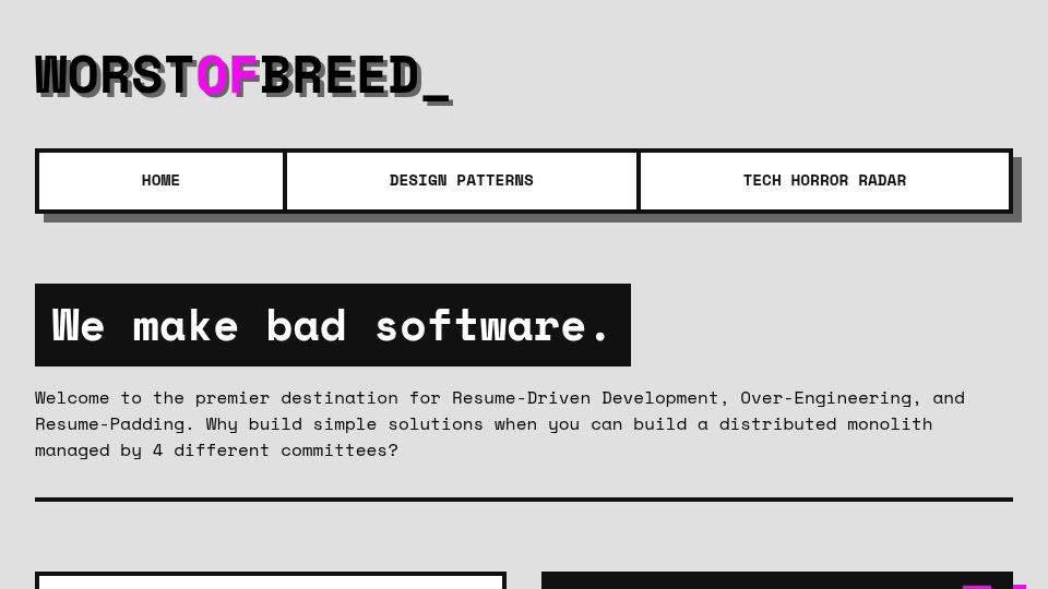 Screenshot of worstofbreed.net: Worst of breed software