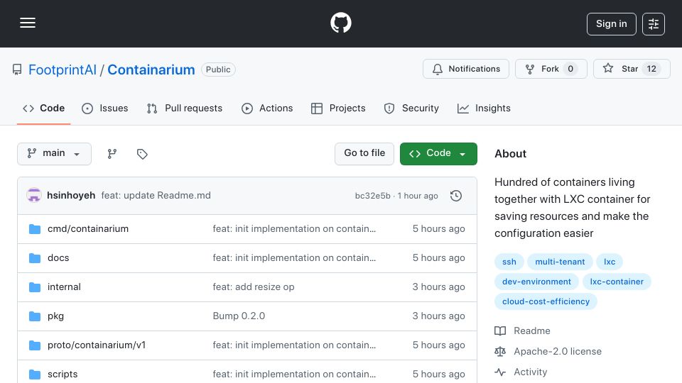Screenshot of github.com: Show HN: Hosting 100 Linux dev environments on one VM using LXC