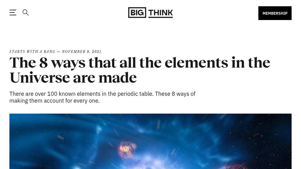 Screenshot of bigthink.com: The eight ways that all the elements in the Universe are made (2021)