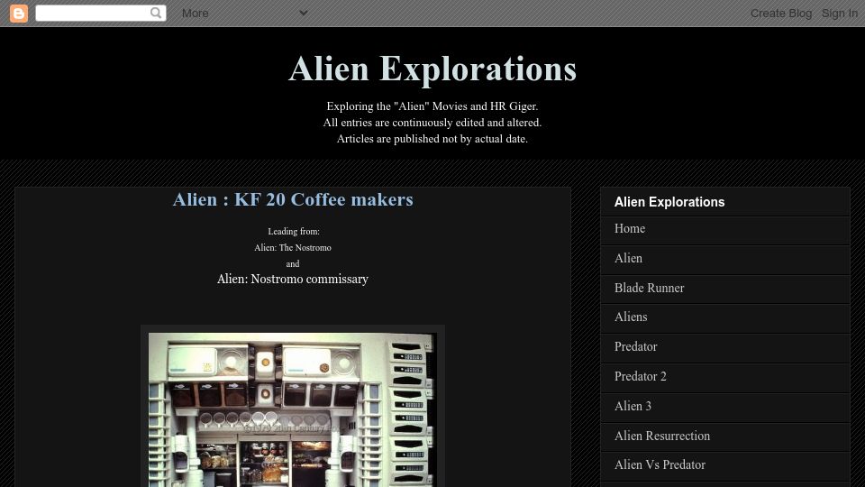 Screenshot of alienexplorations.blogspot.com: Alien: Braun Aromaster KF 20 Coffee Makers (2012)