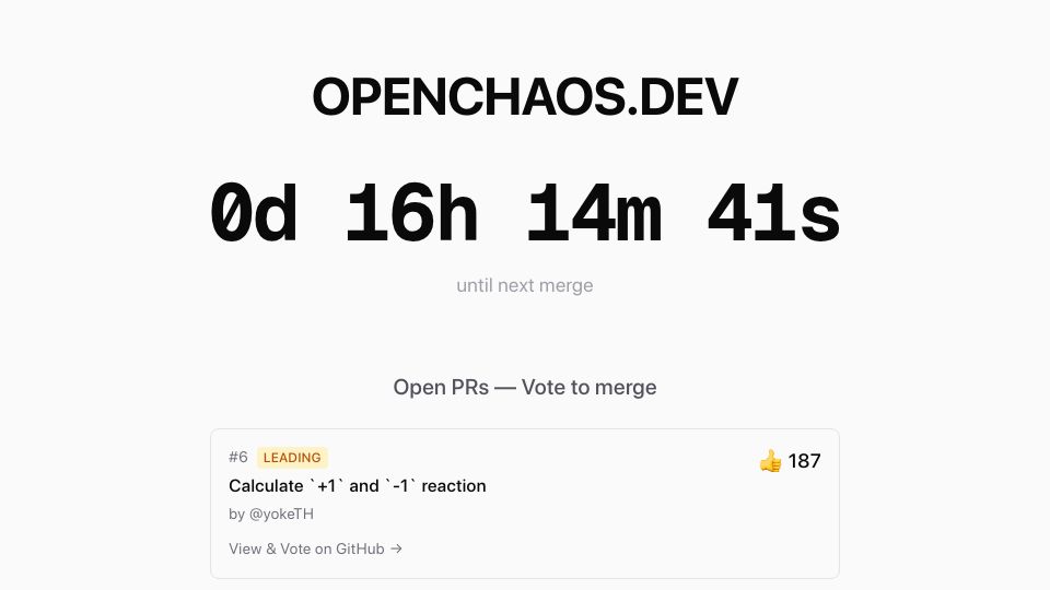 Screenshot of openchaos.dev: Open Chaos: A self-evolving open-source project