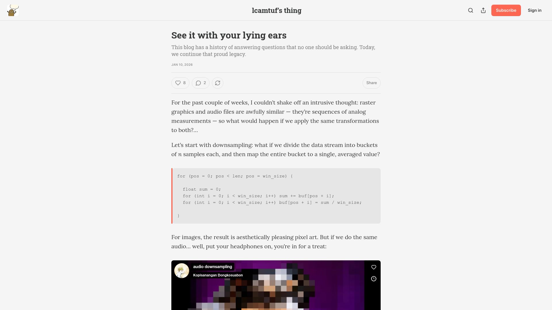 Screenshot of lcamtuf.substack.com: See it with your lying ears