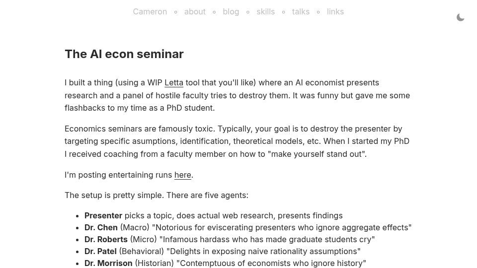 Screenshot of cameron.stream: AI Econ Seminar