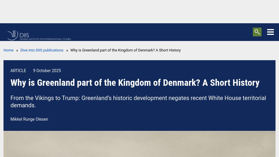 Screenshot of diis.dk: Why Is Greenland Part of the Kingdom of Denmark? A Short History