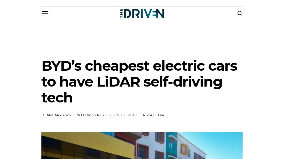 Screenshot of thedriven.io: BYD's cheapest electric cars to have Lidar self-driving tech