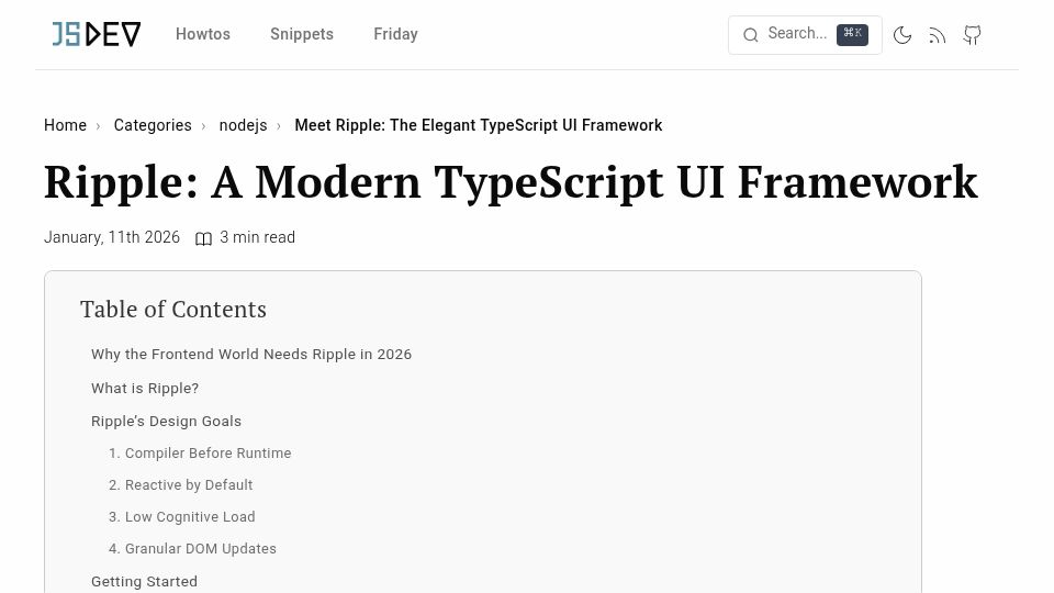 Screenshot of jsdev.space: Ripple: The Elegant TypeScript UI Framework