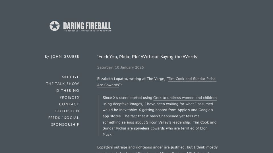 Screenshot of daringfireball.net: 'F*ck You, Make Me' Without Saying the Words