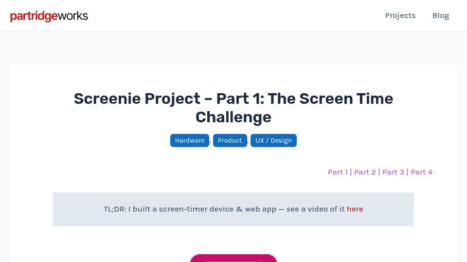 Screenshot of partridge.works: Show HN: I built an Open Source screen timer for the m5stickc (Arduino)