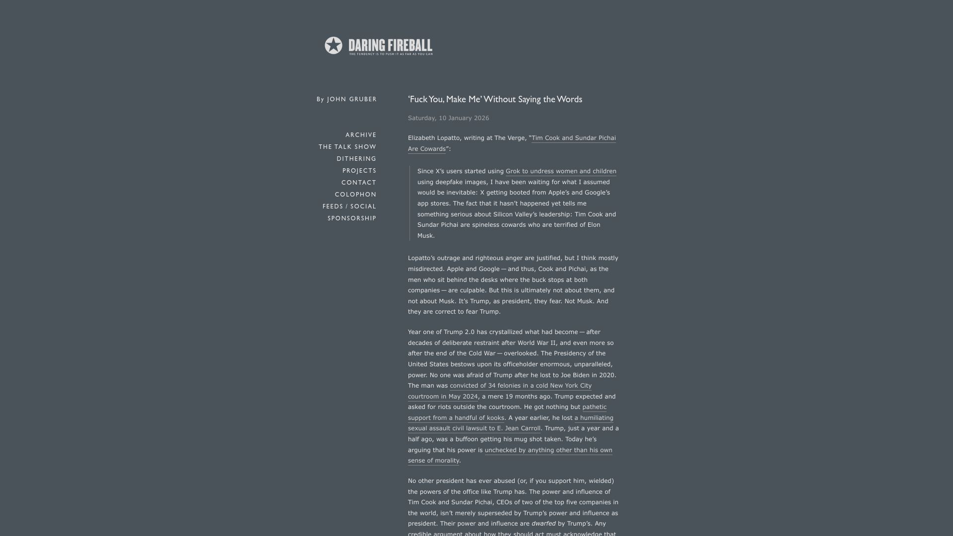 Screenshot of daringfireball.net: 'F*ck You, Make Me' Without Saying the Words