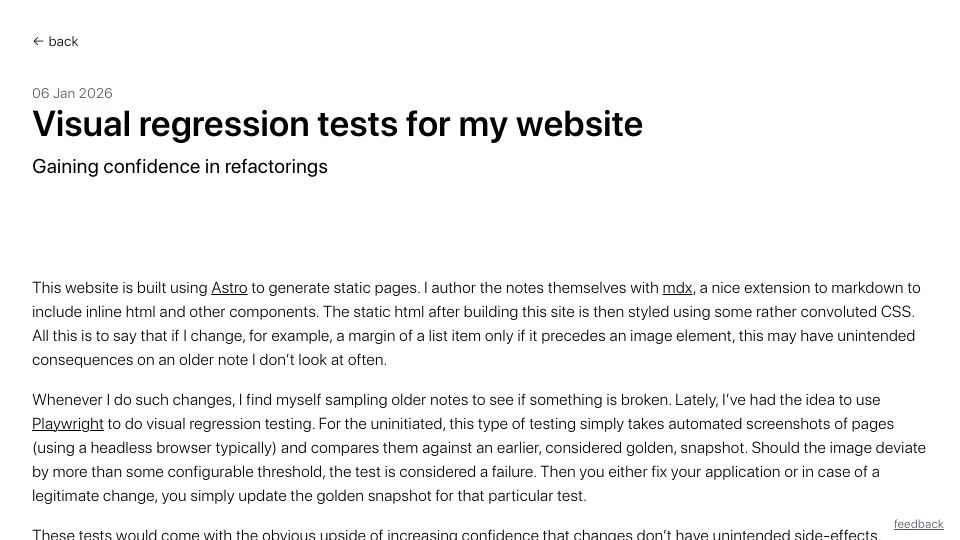Screenshot of marending.dev: Visual regression tests for personal blogs