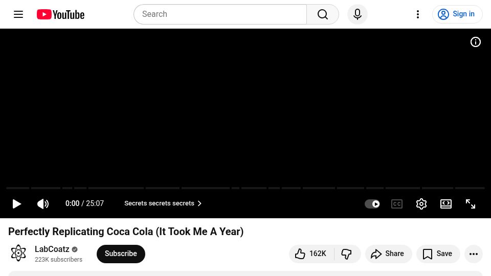 Screenshot of youtube.com: Perfectly Replicating Coca Cola [video]