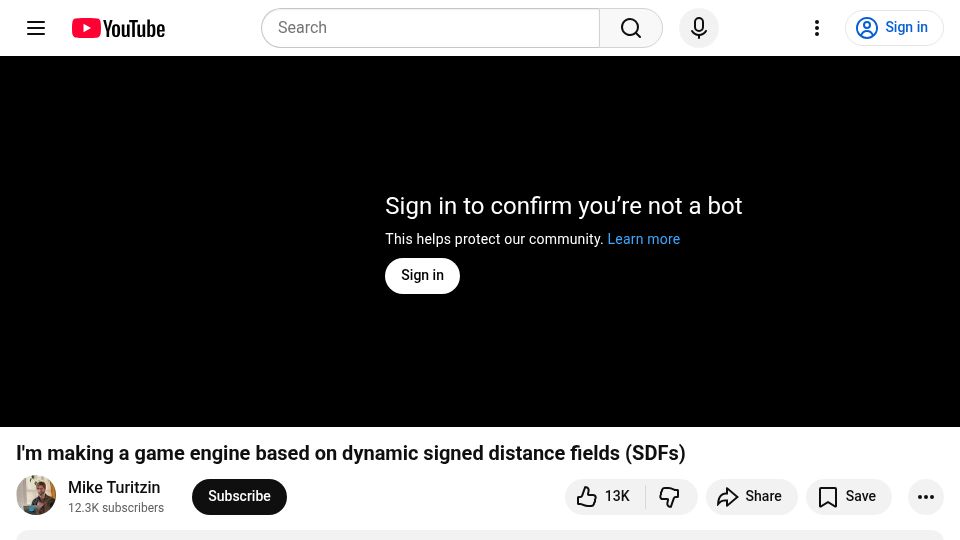 Screenshot of youtube.com: I'm making a game engine based on dynamic signed distance fields (SDFs) [video]