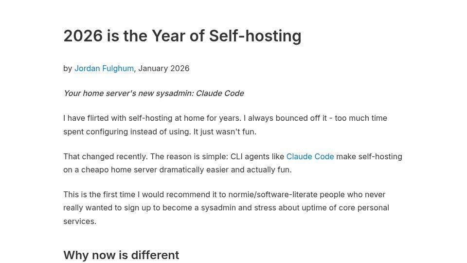 Screenshot of fulghum.io: CLI agents make self-hosting on a home server easier and fun
