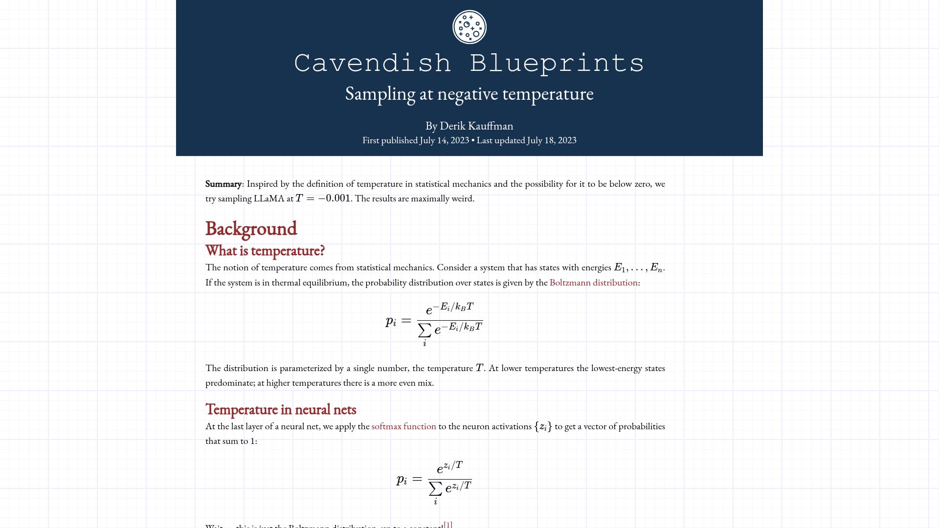 Screenshot of cavendishlabs.org: Sampling at negative temperature