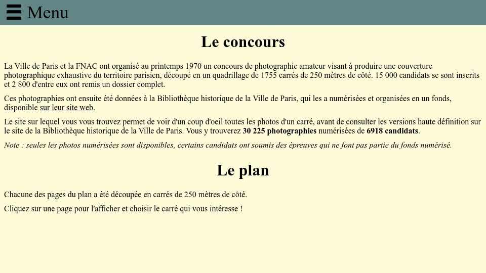 Screenshot of paris1970.jeantho.eu: 1970 Paris, cut into a grid and photographed