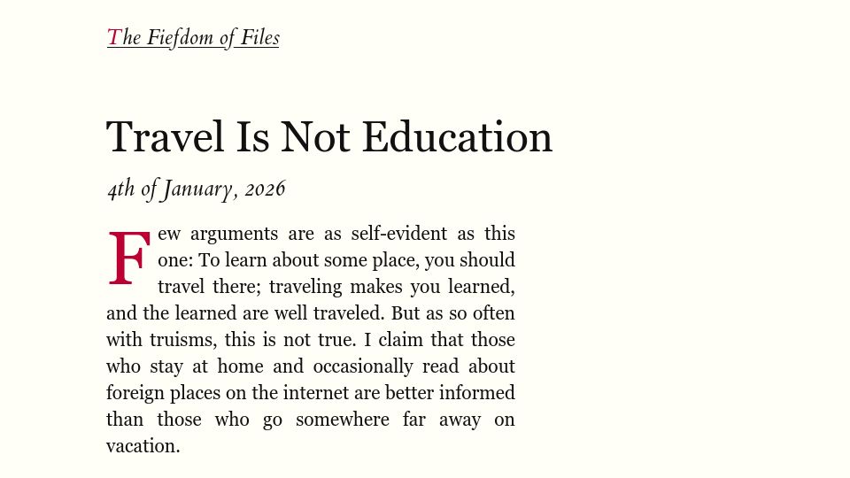 Screenshot of fi-le.net: Travel Is Not Education