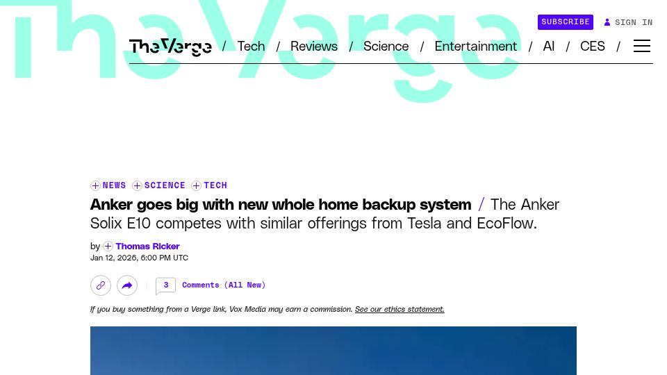 Screenshot of theverge.com: Anker goes big with new whole home backup system