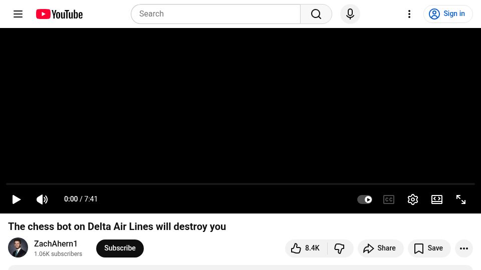 Screenshot of youtube.com: The chess bot on Delta Air Lines will destroy you (2024) [video]