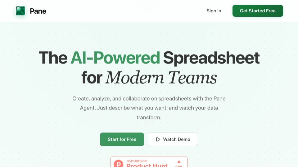 Screenshot of paneapp.com: Show HN: Pane – An agent that edits spreadsheets