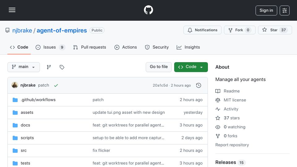 Screenshot of github.com: Show HN: Agent-of-empires: OpenCode and Claude Code session manager