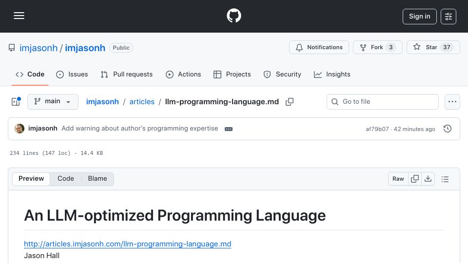 Screenshot of github.com: Show HN: B-IR – An LLM-optimized programming language
