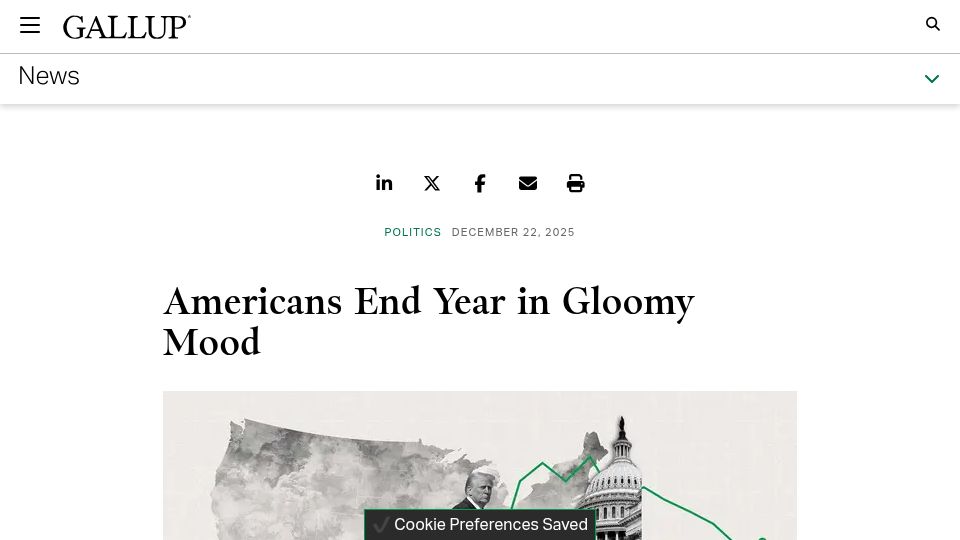 Screenshot of news.gallup.com: Powell has highest approval rating of political leaders among US adults (2025)