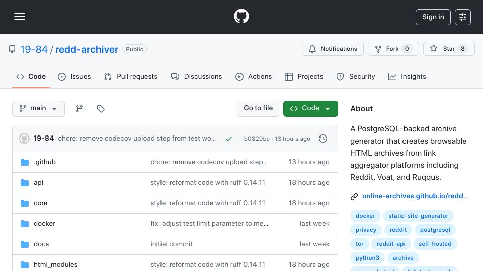 Screenshot of github.com: Show HN: Self-host Reddit – 2.38B posts, works offline, yours forever