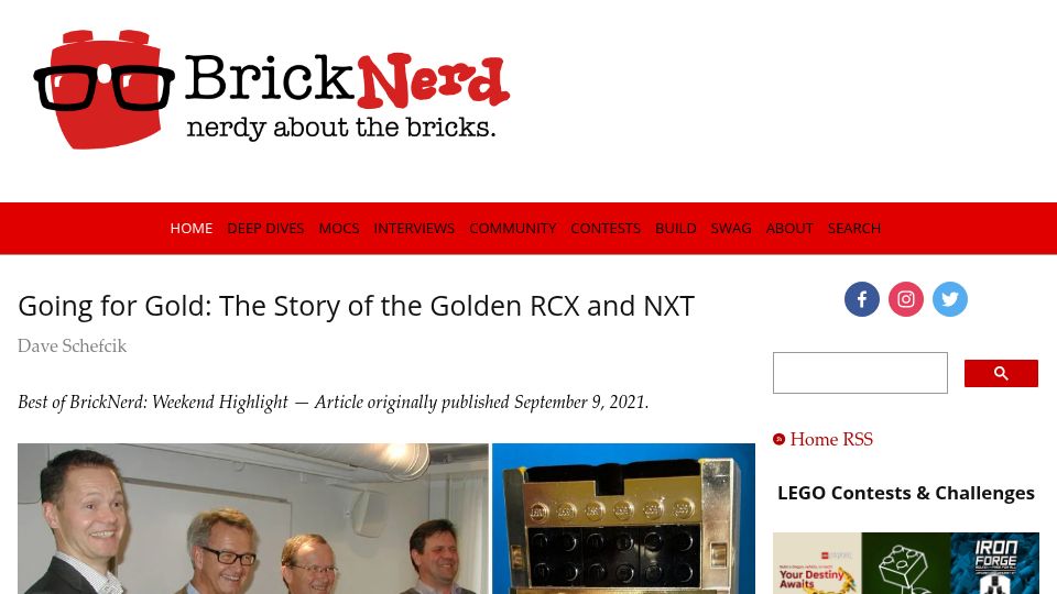 Screenshot of bricknerd.com: Going for Gold: The Story of the Golden Lego RCX and NXT