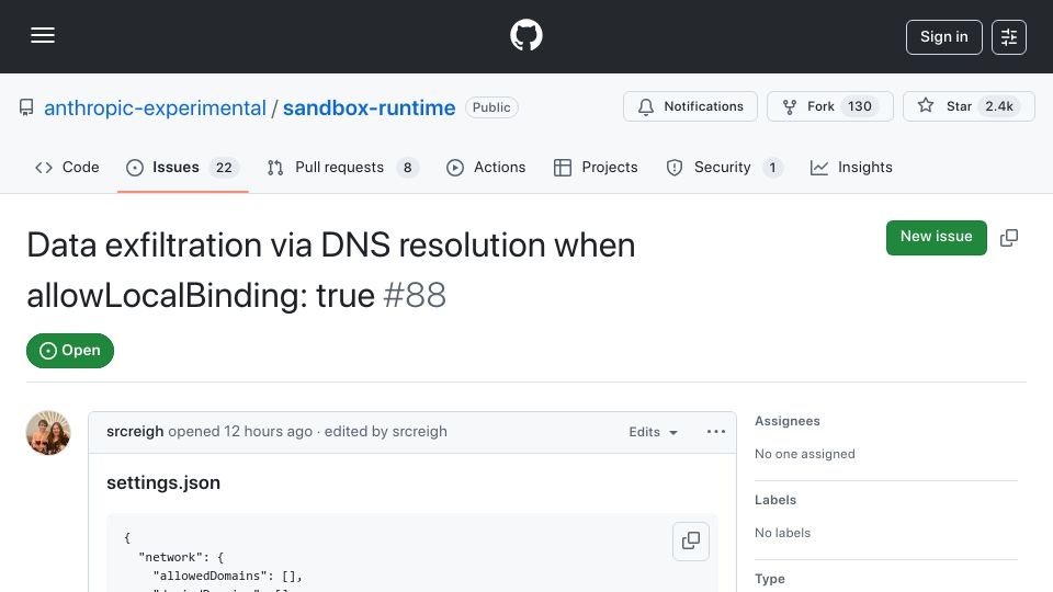 Screenshot of github.com: Data Exfiltration via DNS Resolution