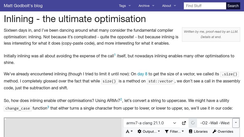 Screenshot of xania.org: Inlining – The Ultimate Optimisation