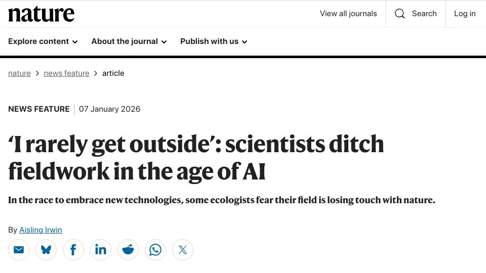 Screenshot of nature.com: Some ecologists fear their field is losing touch with nature