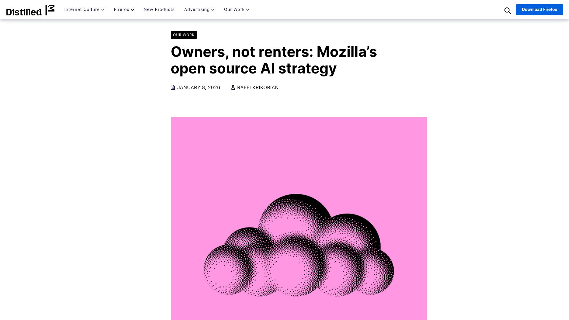 Screenshot of blog.mozilla.org: Mozilla's open source AI strategy