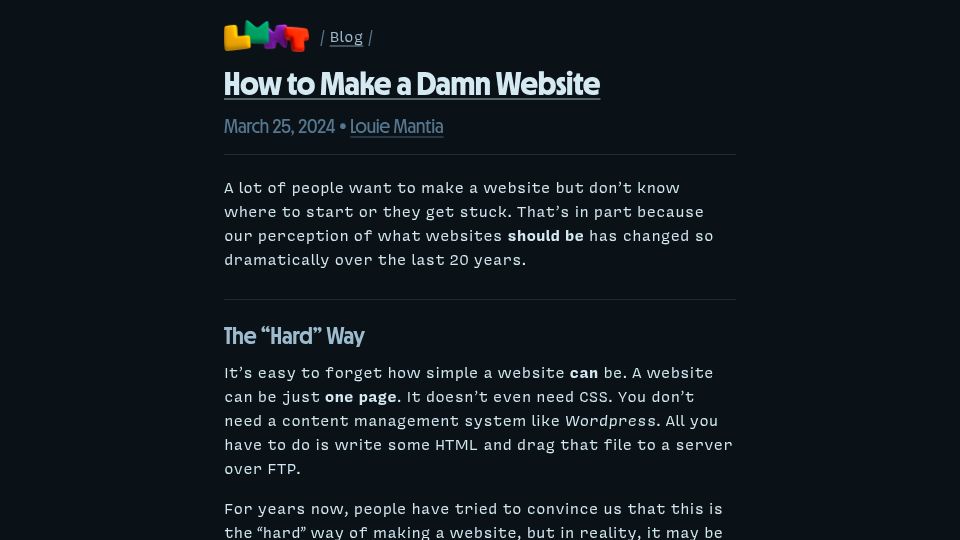 Screenshot of lmnt.me: How to make a damn website (2024)