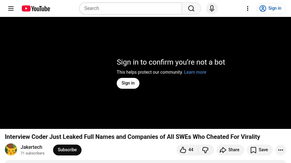 Screenshot of youtube.com: Interview Coder Just Leaked Full Names and Companies of All SWEs Who Cheated [video]