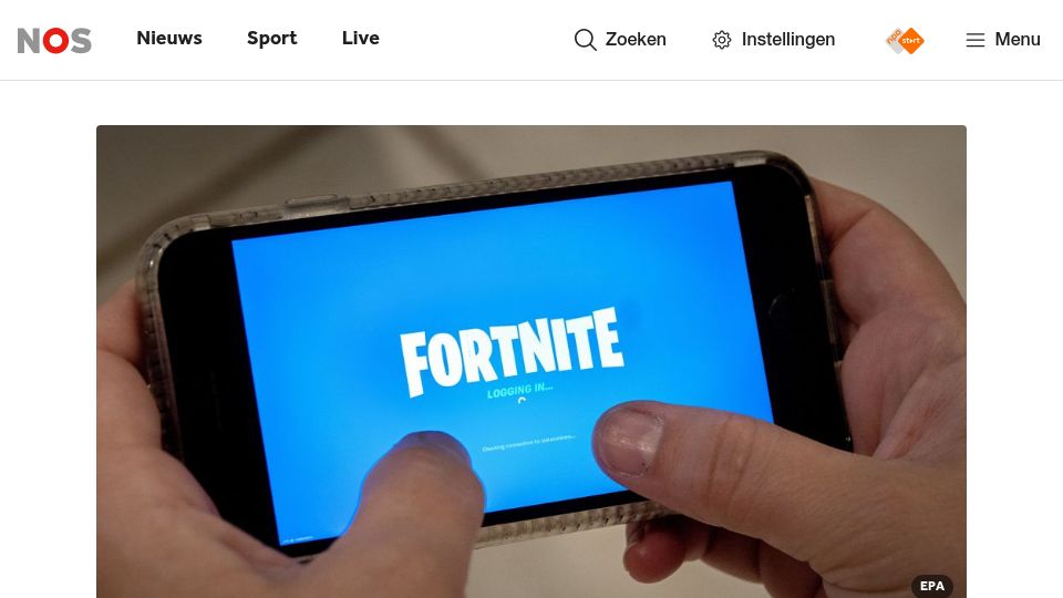Screenshot of nos.nl: Epic fined €1.1M over manipulating children through in app purchases