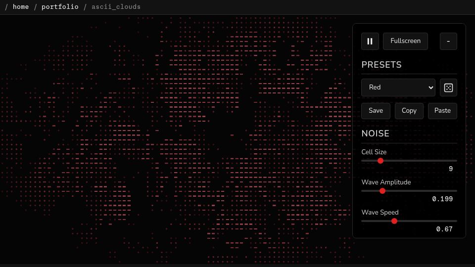 Screenshot of caidan.dev: ASCII Clouds