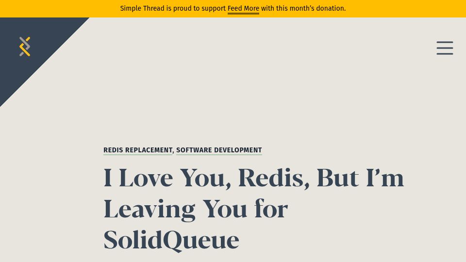 Screenshot of simplethread.com: I’m leaving Redis for SolidQueue