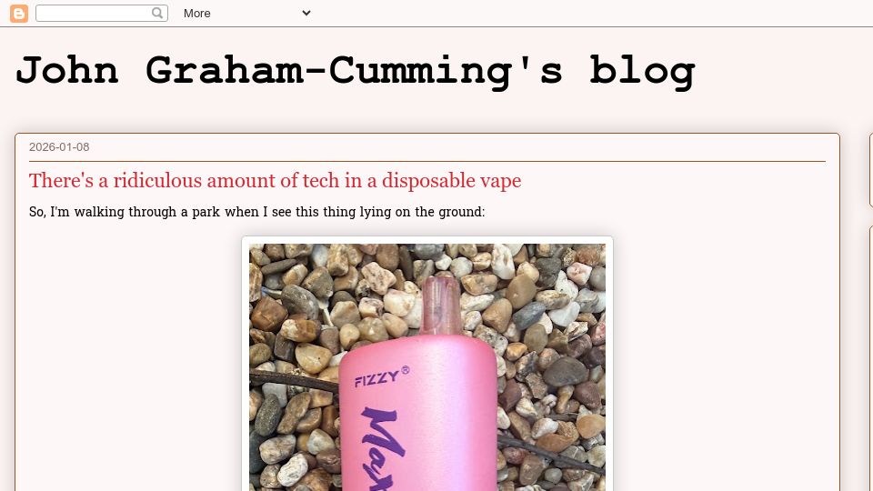 Screenshot of blog.jgc.org: There's a ridiculous amount of tech in a disposable vape