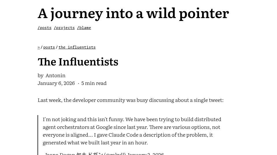 Screenshot of carette.xyz: The Influentists: AI hype without proof