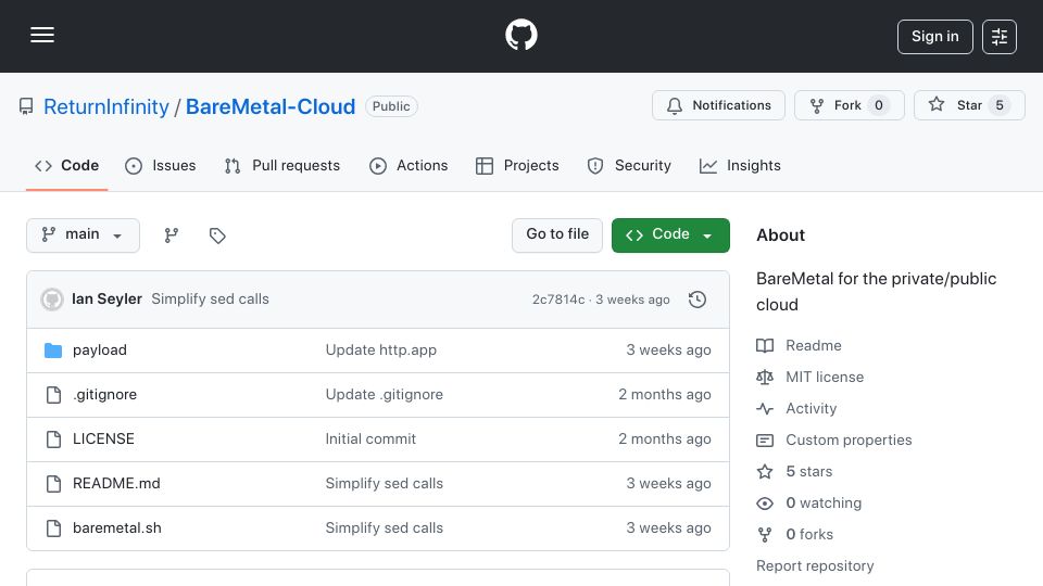 Screenshot of github.com: Show HN: A 10KiB kernel for cloud apps